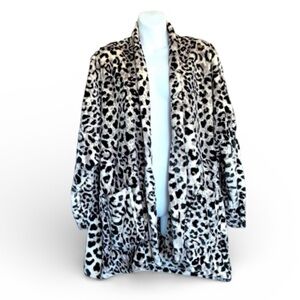 NATORI Sherpa extreme soft plush teddy hoodie Leopard black/white pockets XL